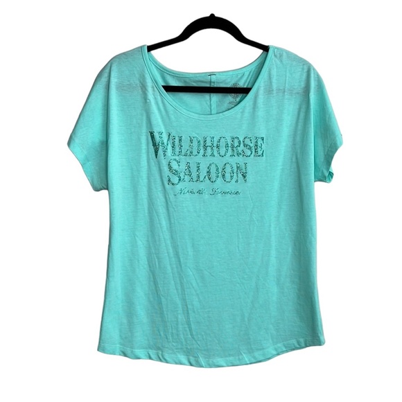 WILDHORSE SALOON Nashville Tennessee aqua glitter logo slouchy top size medium - Picture 1 of 8